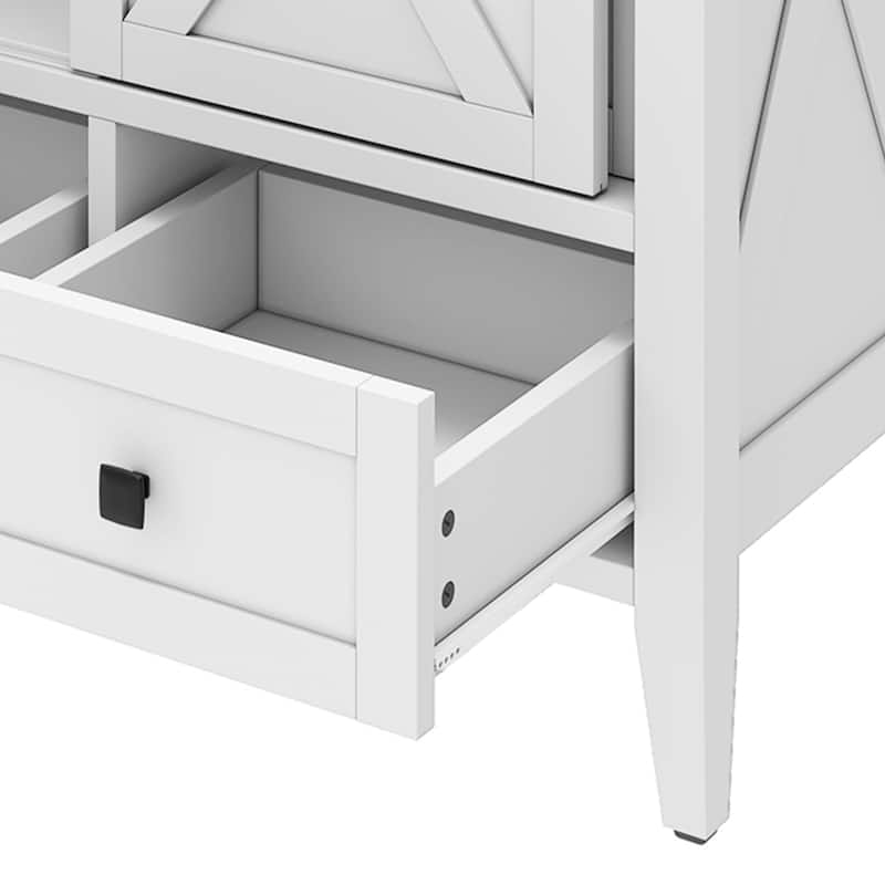 Moasis 48" Farmhouse Bathroom Vanity Cabinet with Ceramic Sink Basin and Sliding-Door Cabinet & 7 Drawers