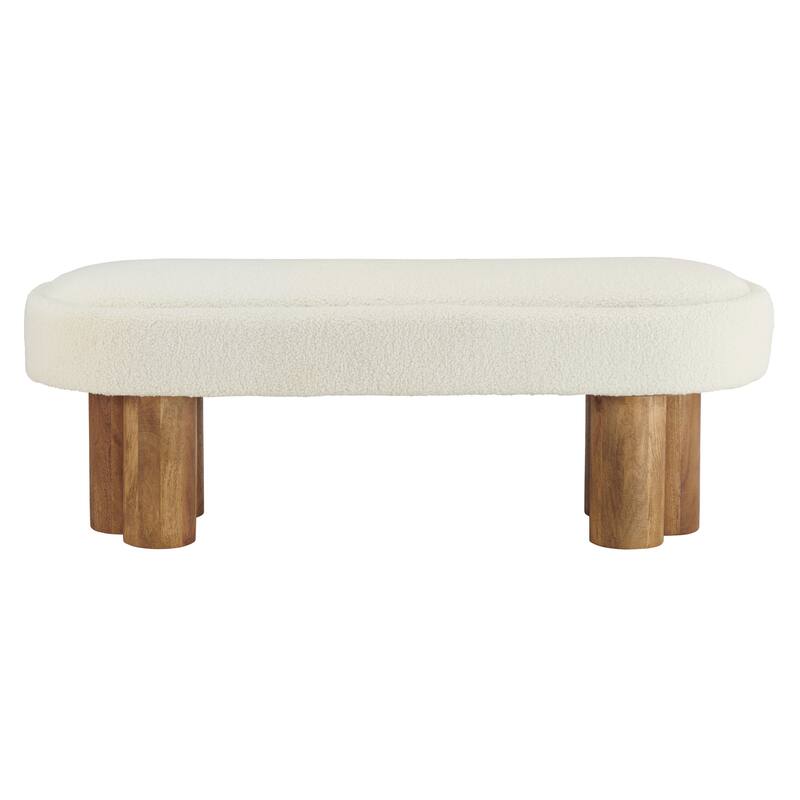 50 in. Cream Upholstered Accent Bench with Solid Wood Frame