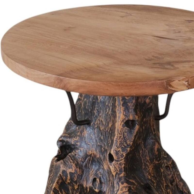 HomeRoots 24" Natural and Smoky Black Distressed Reclaimed Wood Round Pedestal End Table - 19.70 in. x 23.60 in. x 19.70 in.