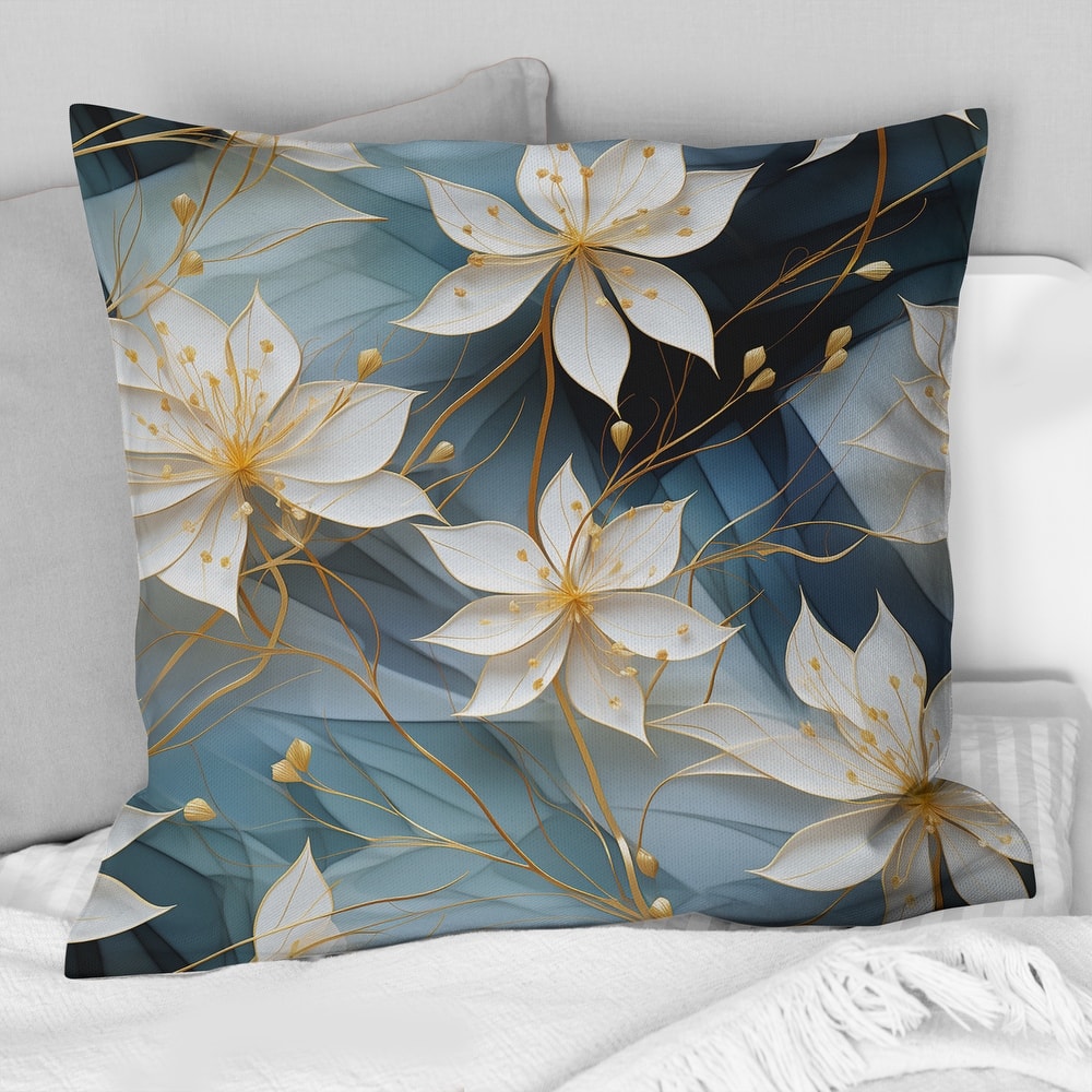 Designart "White And Teal Marble Flowers Serenity" Marble Printed Throw Pillow