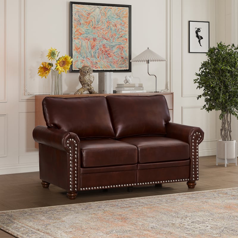 Burgundy Classic PU Leather Loveseat Sofa with Storage Boxes Bed Bath