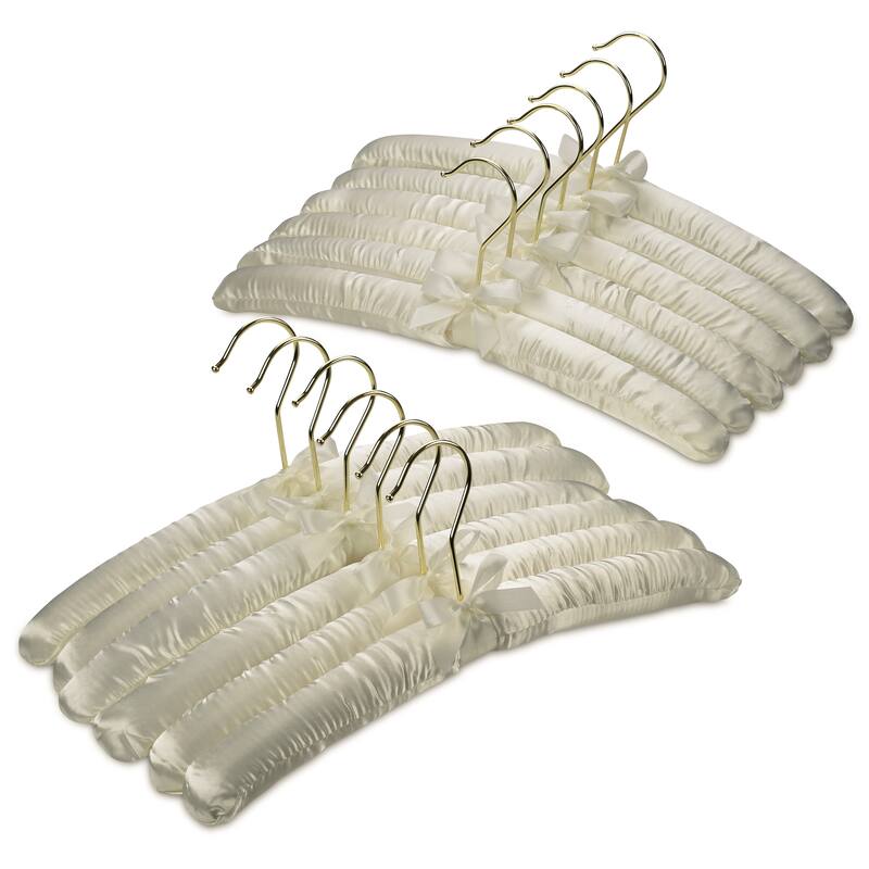 Premium Heavy Duty Thick Satin Padded Hangers Anti Slip - Ivory, Set of 12 - Ivory