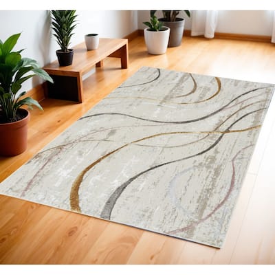 Bemoq Power Loomed Abstract Modern Non Skid Stain Resistant Area Rug By HomeRoots - 71' X '47' X '0.39