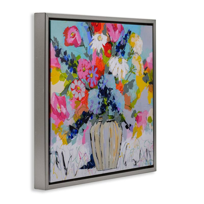 Stupell Modern Bright Bouquet Framed Floater Canvas Wall Art Design By Joan Curtis