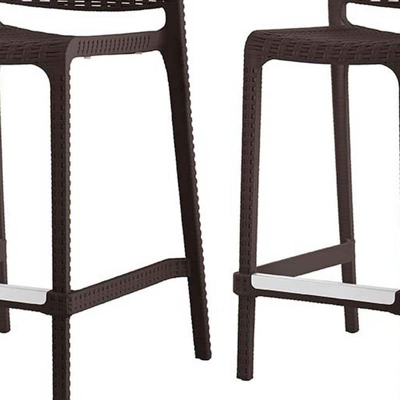 HomeRoots Set of Four 26" Brown Faux Rattan Heavy Duty Plastic Low Back Outdoor Counter Height Bar Chairs