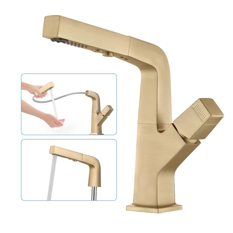 Solid Brass Pull Out 360° Swivel Single Hole Bathroom Faucet