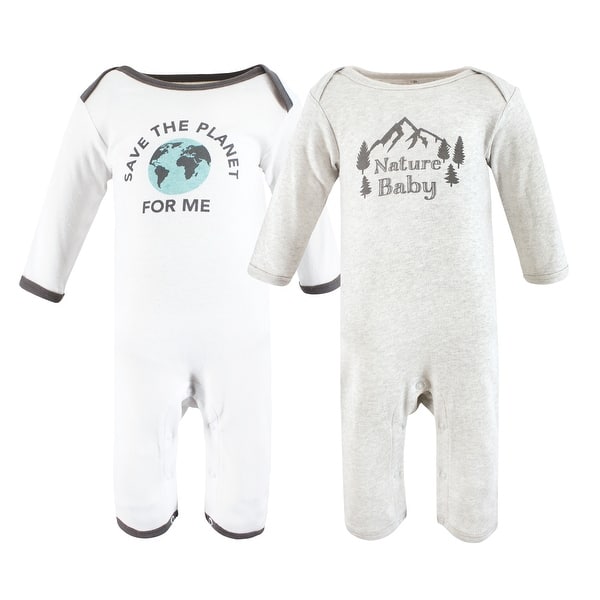 slide 1 of 1, Touched by Nature Unisex Baby Organic Cotton Coveralls, Nature Baby 0 - 3 Months - White/Grey
