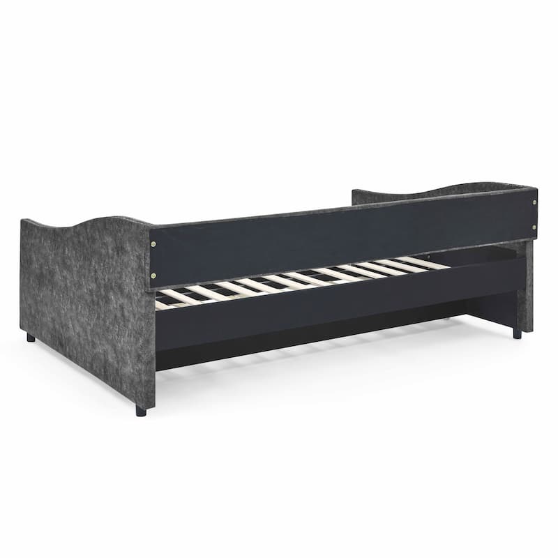Full Size Daybed with Twin Size Trundle Upholstered Tufted Sofa Bed