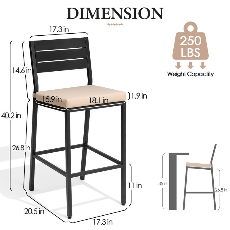 VredHom Outdoor Bar Stool Set Patio Bar Chairs with Cushion (Set of 2)