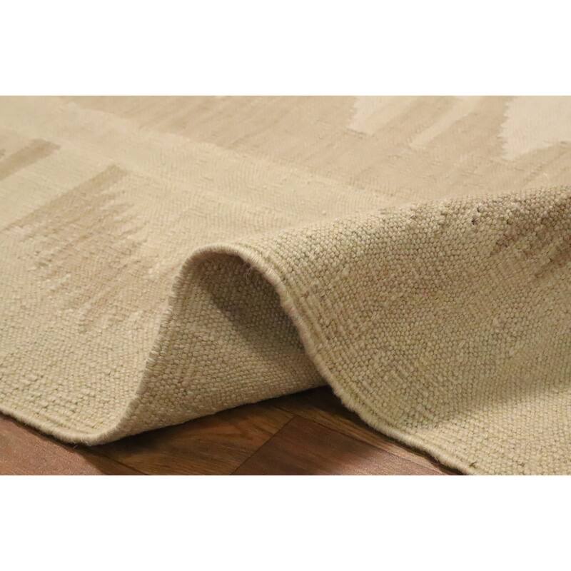 Hand Woven Oriental 100% Wool Carpet Southwestern Tribal Beige & Ivories Kilim Area Rug - 12' 10'' X 9' 9''