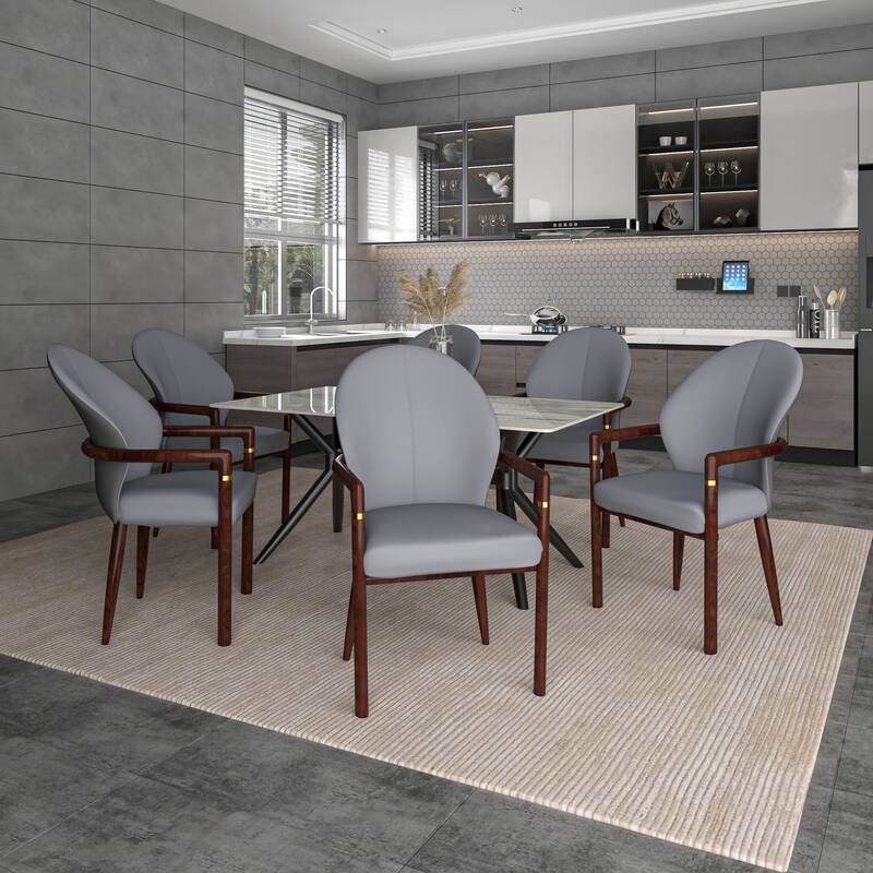 LeisureMod Modern Leather/Velvet Dining Chair - Elegant Armchair in Rubberwood with Gold Accents for Home Furniture