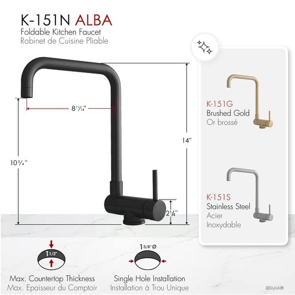 dimension image slide 0 of 3, STYLISH Stainless Steel Single Handle Foldable Pull Down Kitchen Faucet
