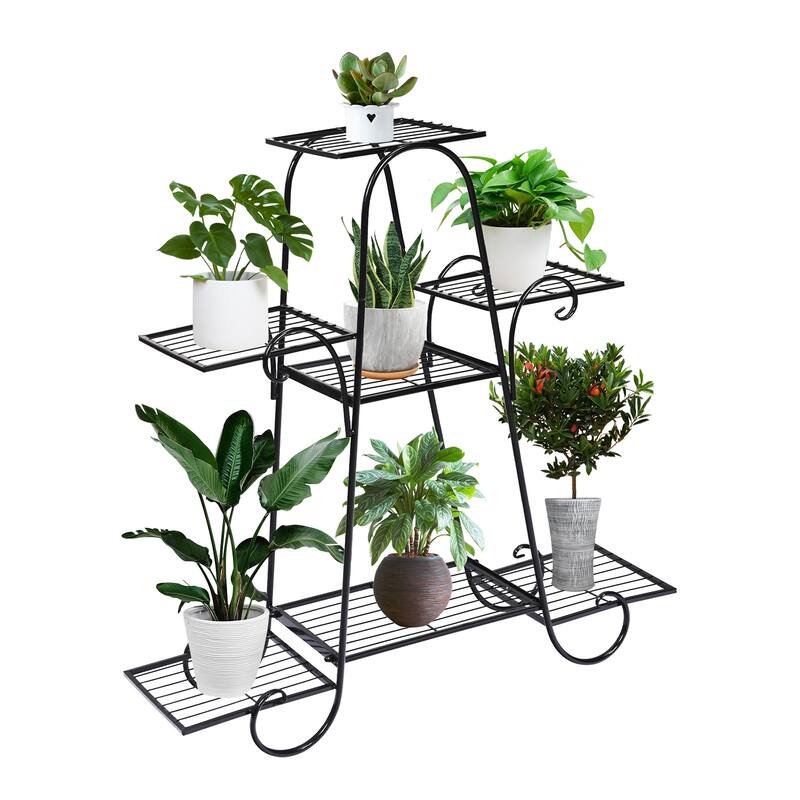 7 Tier Metal Plant Stand with Flat Trays for Indoor and Outdoor Use - 32.5" x 10" x 32" (L x W x H)