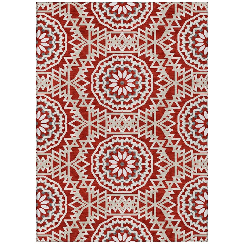 HomeRoots Floral Medallion Transitional Rectangle Outdoor Rug