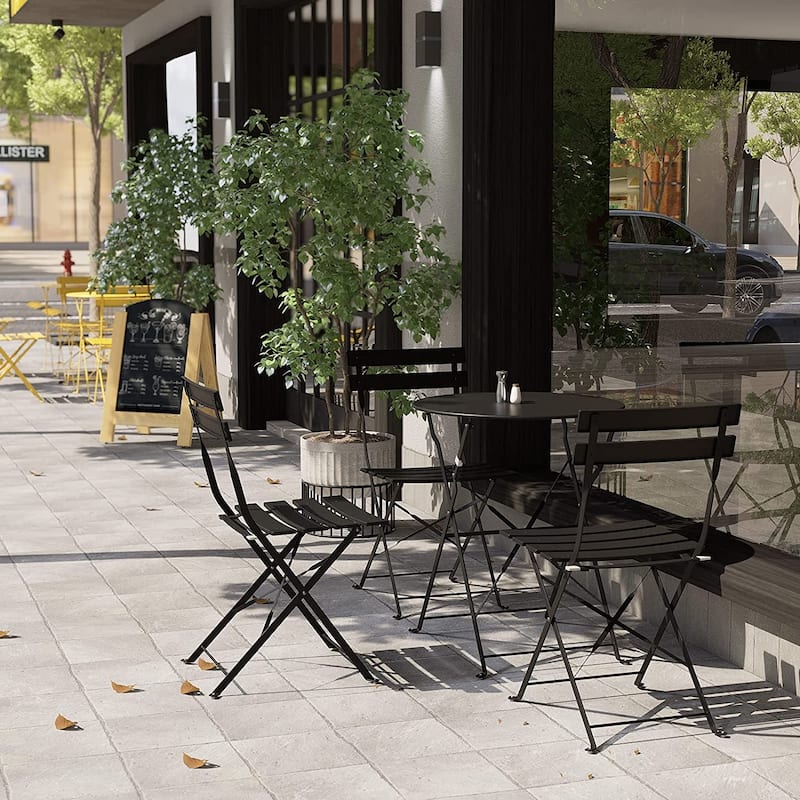 Premium Steel Patio Bistro Set, 3 Piece Patio Set of Foldable Patio Table and Chairs - N/A