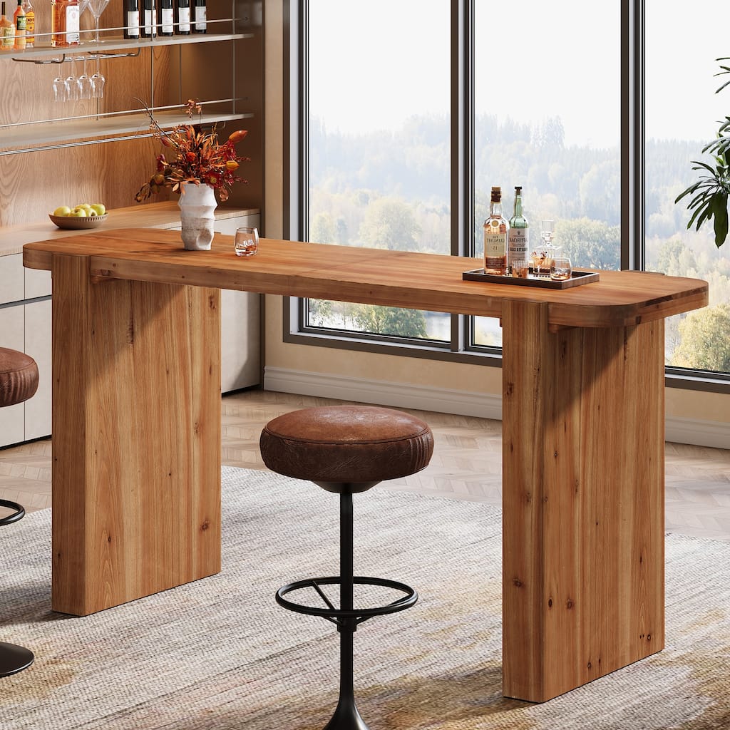 63" Wood Bar Table, Rectangular Narrow High Top Bar Height Table - N/A