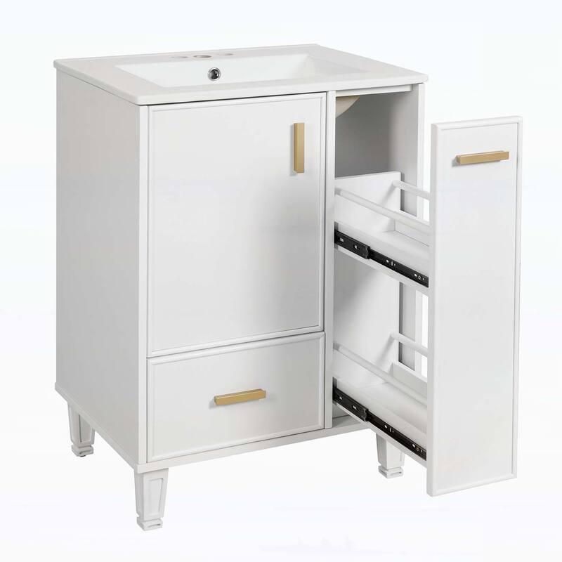 Freestanding Vanity Set with Door Shelf,Deep Drawer,2-Tier Pull-Out Basket