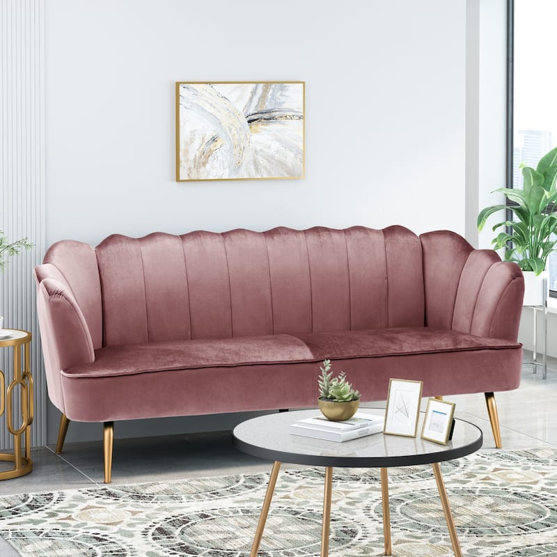Reitz Glam Velvet Shell 3 Seater Sofa by Christopher Knight Home - 76.25" L x 29.25" W x 33.50" H