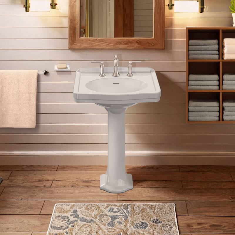 23" Traditional Pedestal Sink with an Integrated Oval Bowl, Low-Rise Backsplash & Overflow