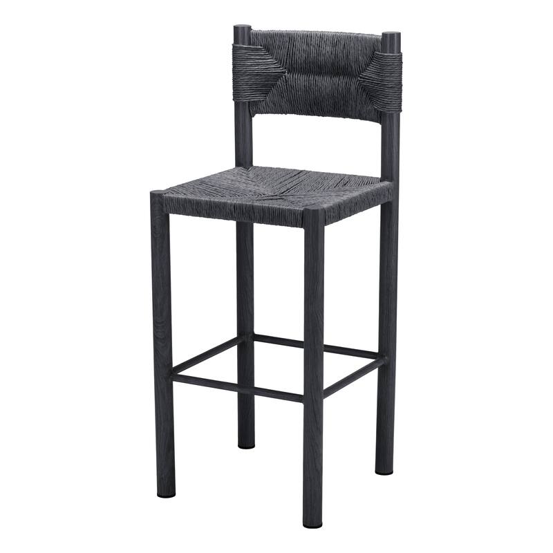 HomeRoots Set of Two 30" Black Rattan and Aluminum Low Back Bar Height Bar Chairs