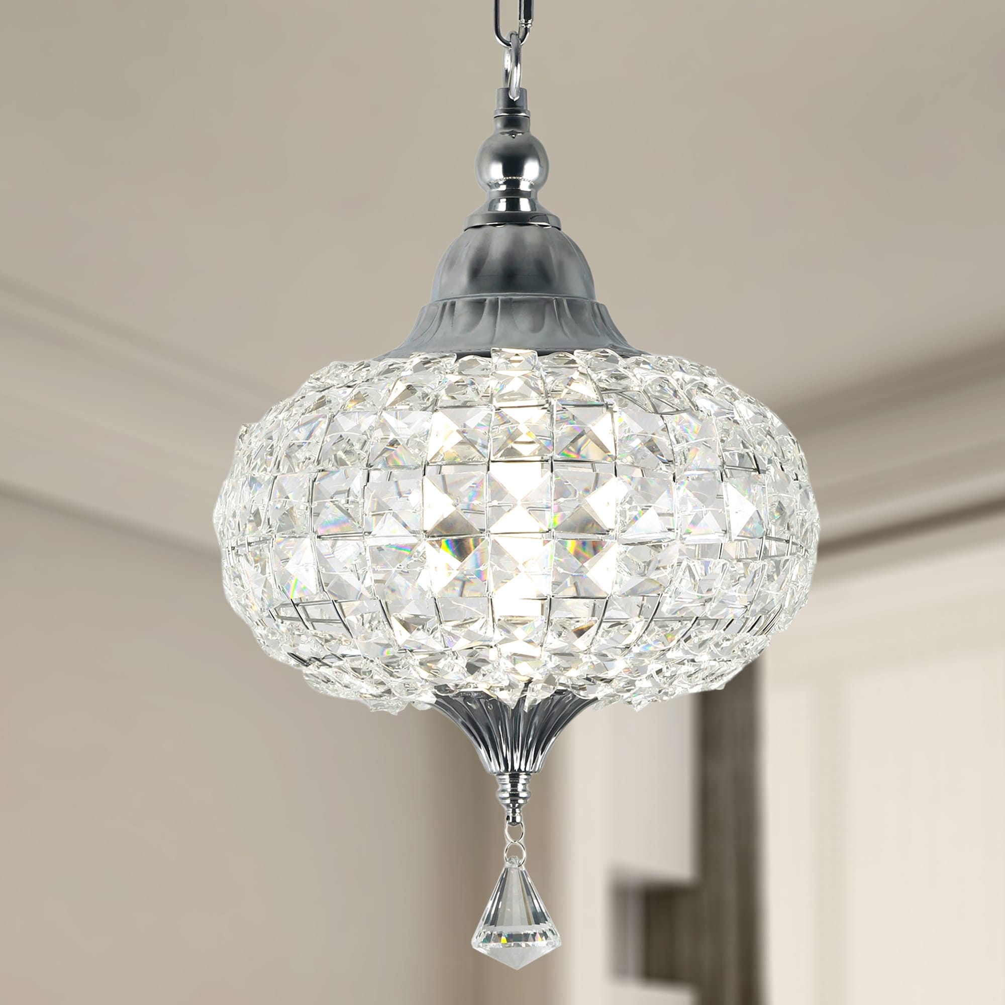Chichoice Classic Crystal/Metal LED Glob Pendant Pendant, Antique Brass Light for Hallway, Kitchen Island
