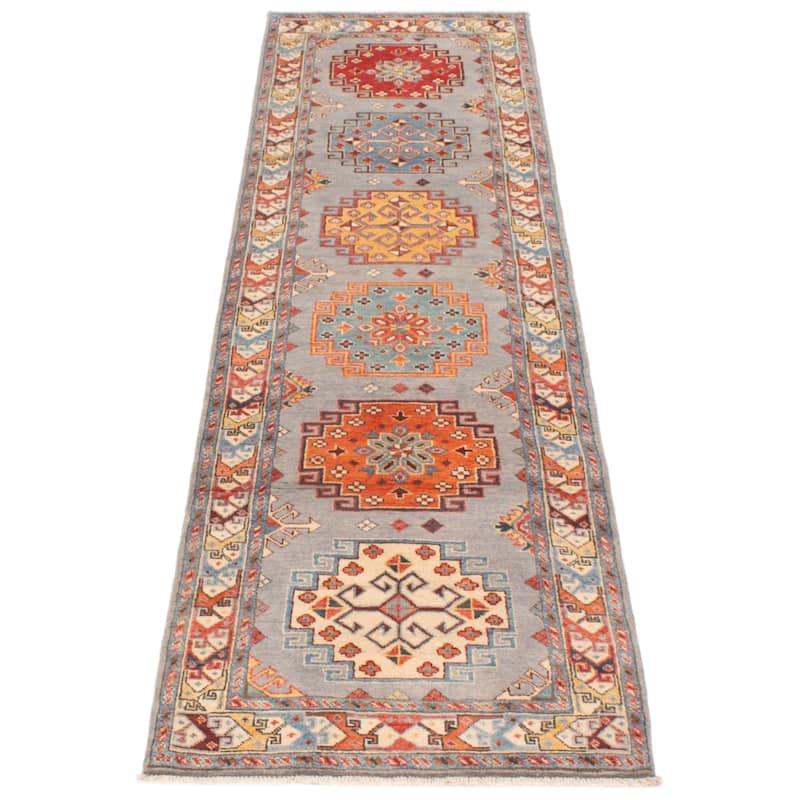 ECARPETGALLERY Hand-knotted Uzbek Ghazni Grey Wool Rug - 2'8 x 9'8