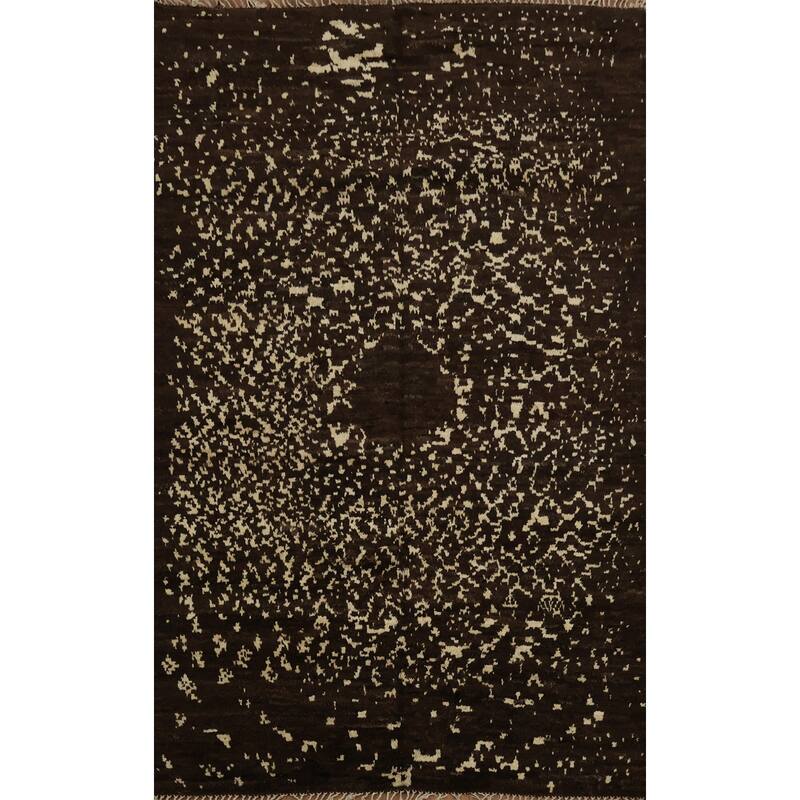 Hand Knotted Oriental 100% Wool Carpet Tribal Abstract Brown Moroccan Area Rug - 7' 11'' X 5' 7''
