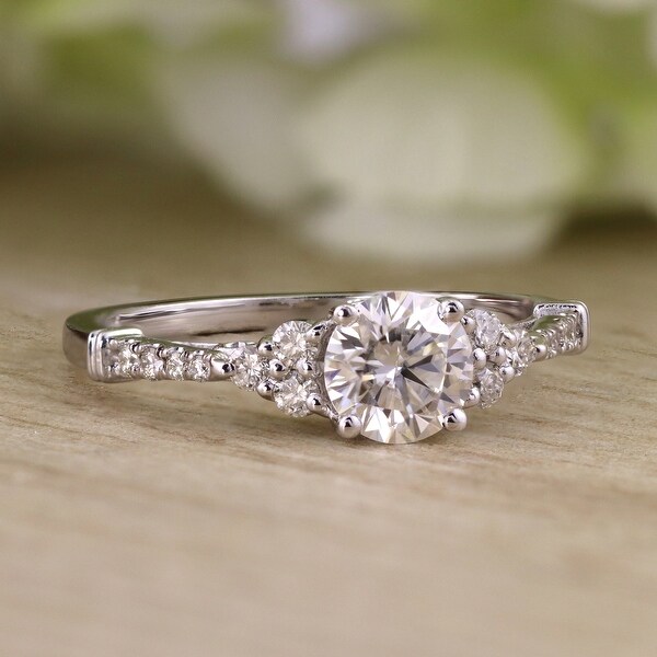 Auriya 14k Gold Vintage 3/4ct Round Moissanite and 1/5ctw Diamond Engagement Ring. Opens flyout.