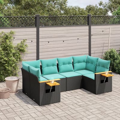 vidaXL 6 Piece Patio Sofa Set with Cushions Black Poly Rattan - 21.7x27.2x24.4