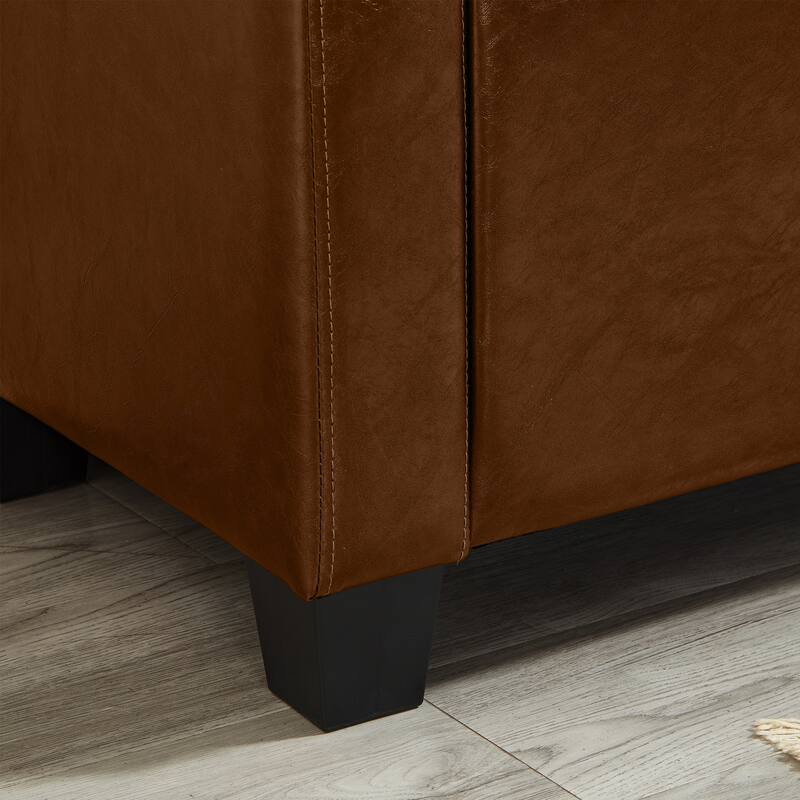 Tufted Faux Leather Storage Ottoman Bench for Bedroom, Living Room & Hallway, 48" Multifunctional Upholstered End of Bed Bench