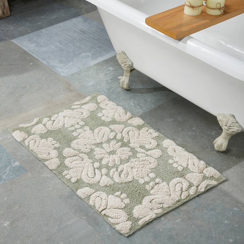 Better Trends Medallion Collection 100% Cotton 4-Pc Set Bathroom Rugs-Soft & Super Absorbent, Non-Skid Latex, Machine Washable - 4 Piece Set 17"x24" | 20"x20" | 21"x34" | 24"x40" - Sage & Natural