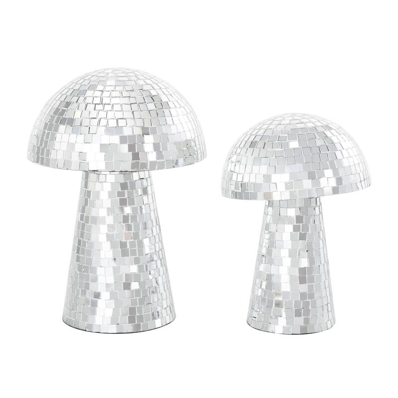 Glass Mushroom Handmade Mosaic Mirrored Decorative Sculpture - Set of 2 Gold or Silver - Roche River Decor