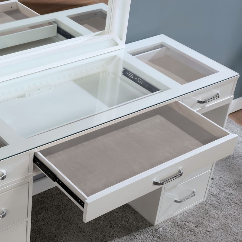 Furniture of America Zehr Contemporary Solid Wood 6-Drawer 3-Piece Makeup Vanity Set