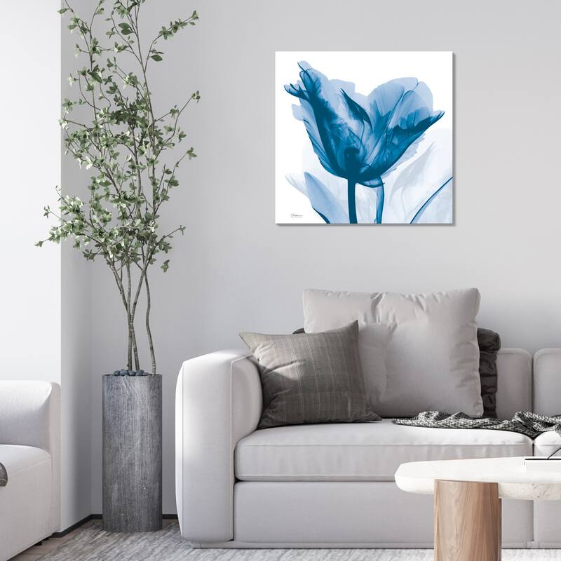 "Lusty Blue Tulip" Frameless Free Floating Tempered Glass Panel Graphic Wall Art