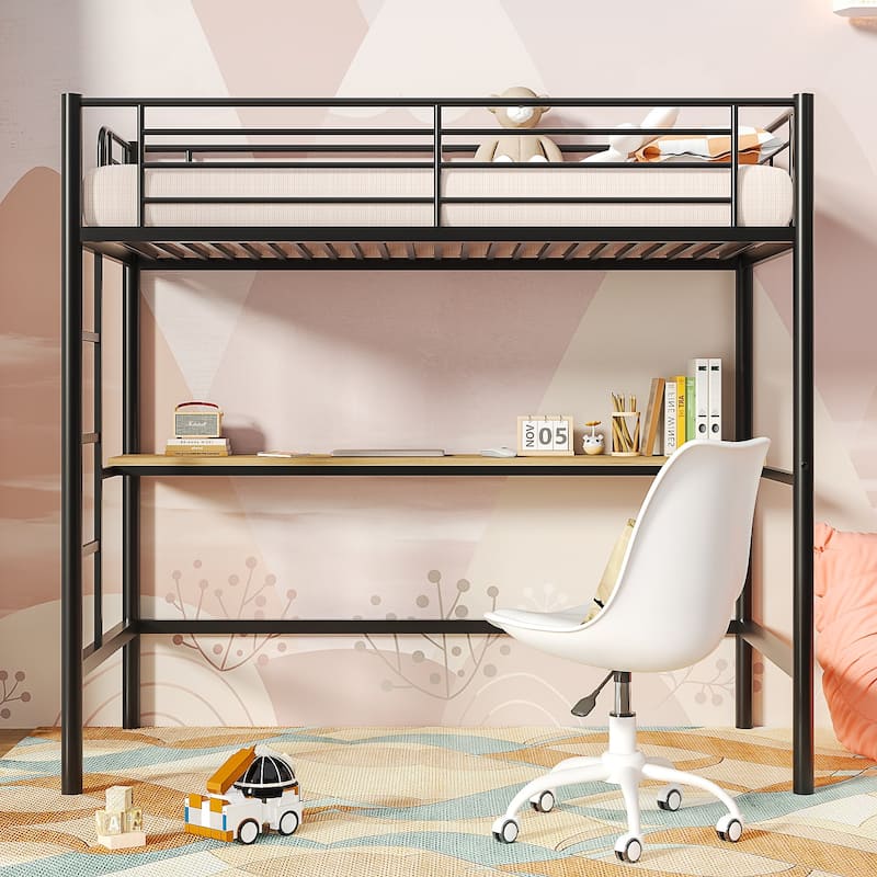 Javlergo Twin Bunk Bed with Desk Reversible Ladder Space Saving Twin loft Bed with Stairs and Full Length guardrail