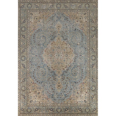 Floral Tabriz Persian Area Rug Hand-Knotted Light Blue Wool Carpet - 8'3"x 11'2"