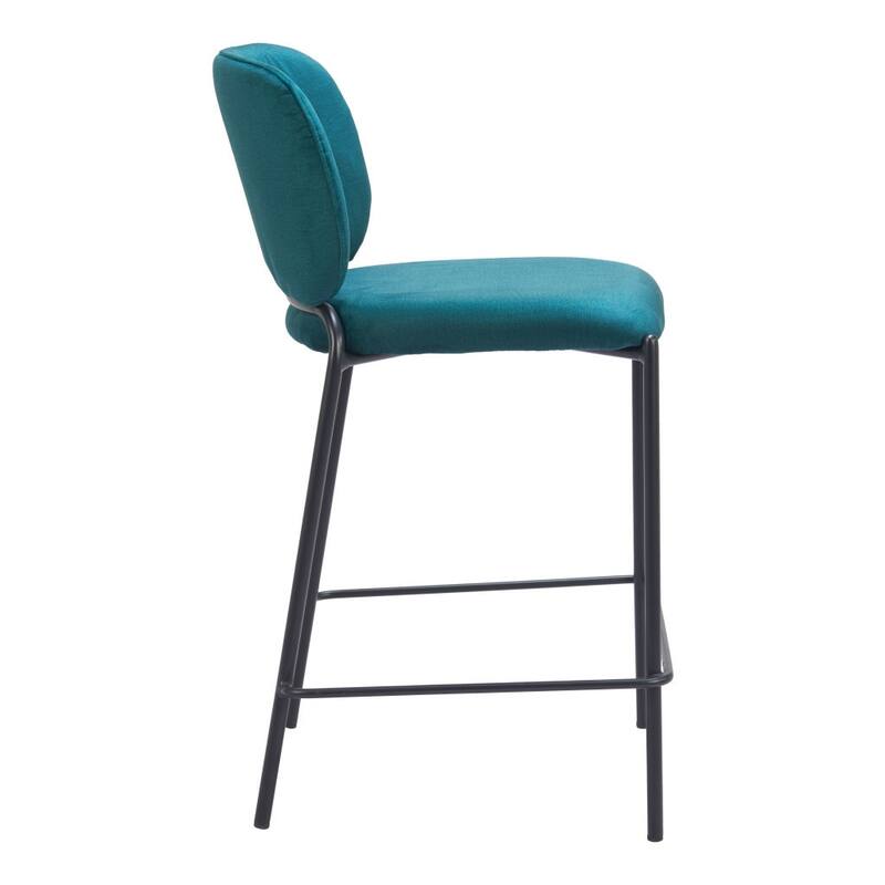 HomeRoots Set of Two 25" Green and Black Velvet and Steel Counter Height Bar Chairs