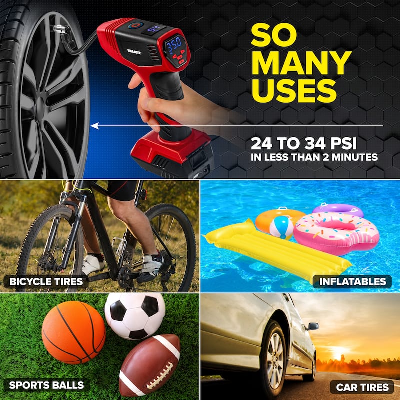 Bullseye Pro Portable Rechargeable Tire Inflator with Digital Pressure Gauge