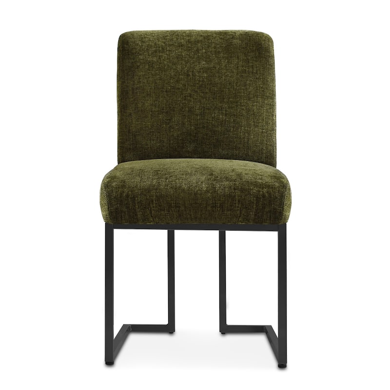Chenille Upholstered Dining Chair with Black Metal Legs