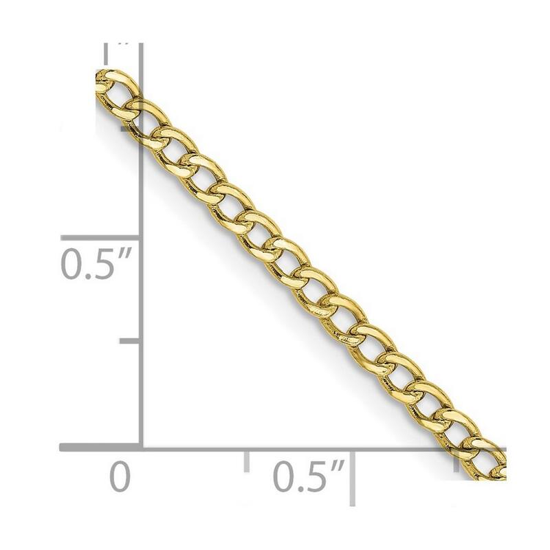 Curata 10k Yellow Gold 2.5mm Semi-solid Curb Link Chain Necklace (Lobster) Options: 16 18 20 22 24 26 28