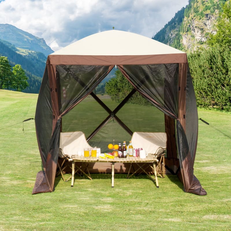 6x6FT Pop Up Gazebo Tent with Mesh Sides & Removable Wind Panels