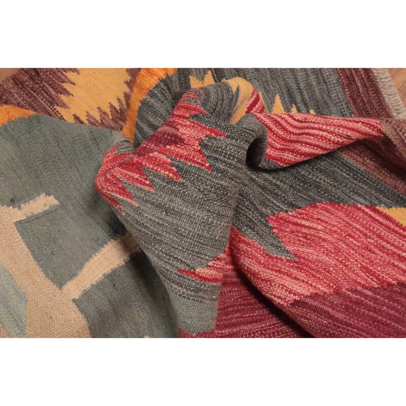 Hand Woven Oriental 100% Wool Carpet Southwestern Tribal Multi-Colored Kilim Area Rug - 9' 9'' X 8' 5''