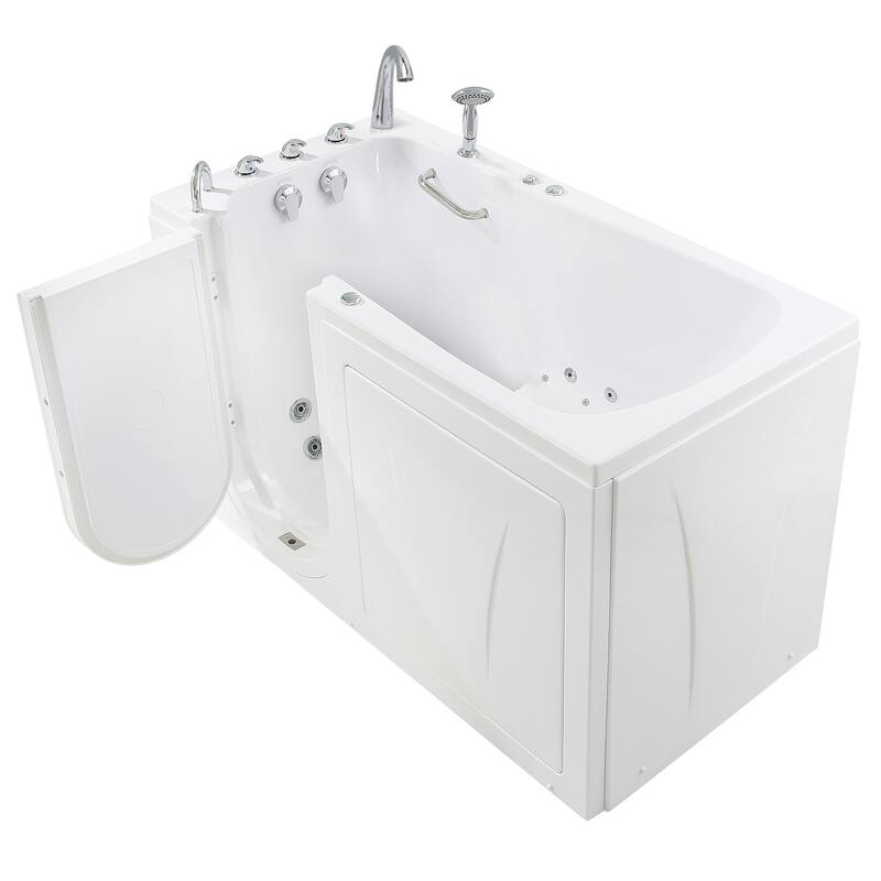 Ella Big4One 33"x66" Walk in Bathtub, Air + Hydro + Independent Foot Massage, 5 Piece Fast Fill Faucet, Dual 2" Drains - Standard - Left Door