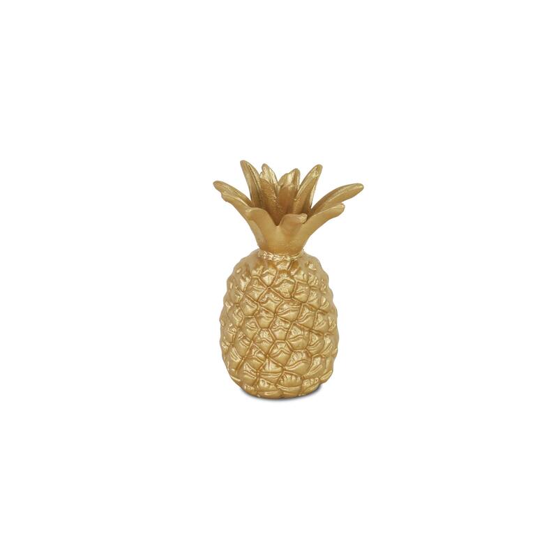 HomeRoots 8" Gold Cast Iron Pineapple Hand Painted Sculpture - 7.5" H x 5" W x 5" D