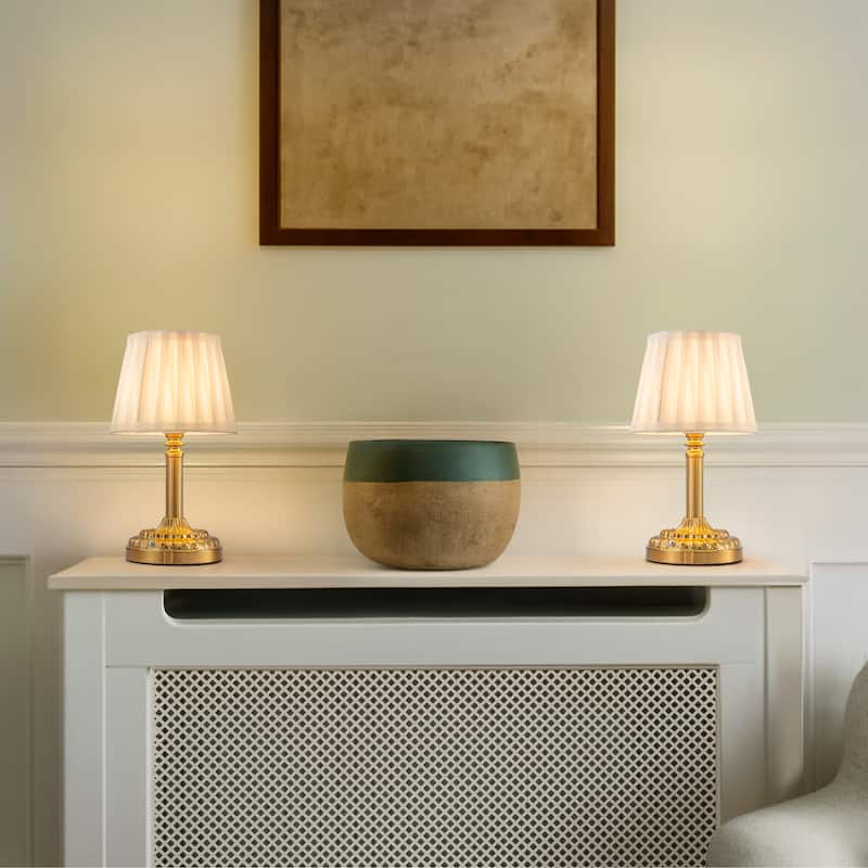 Brass Glam Cordless Fabric Shade Table Lamp Touch Control with 3 Way Classic Dimmable Rechargeable LED（2 Pack） - W6'' - W6''