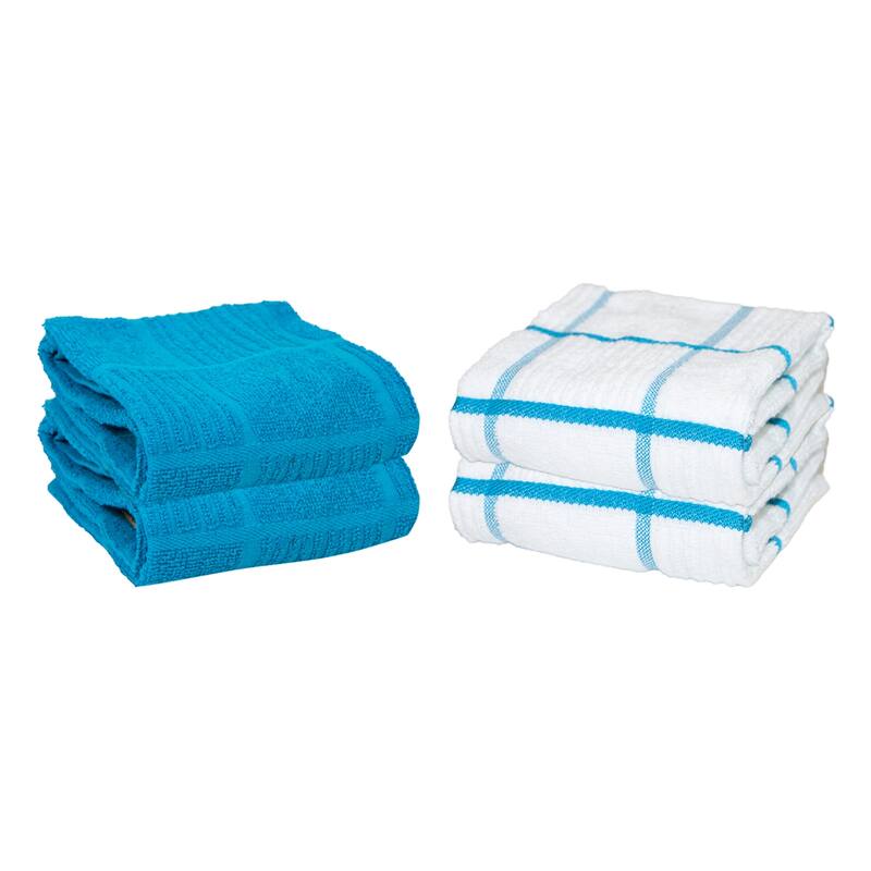 The Sloppy Chef Silvadur Cotton Kitchen Towels Windowpane Pattern - 4 Pack - 15x25