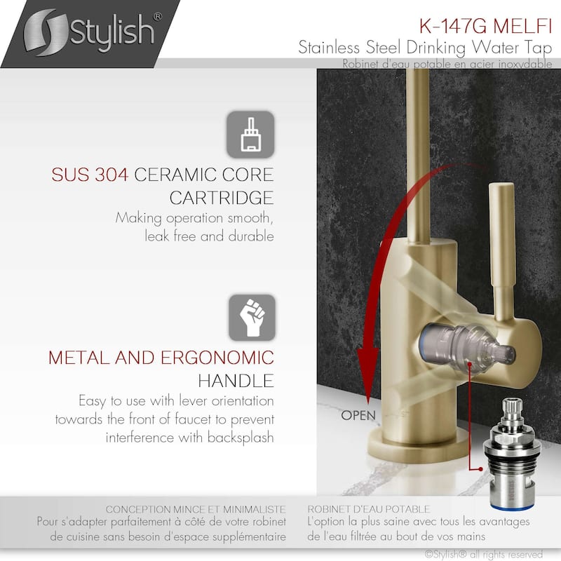 STYLISH Brushed Gold Single Handle Pull Down Kitchen Faucet with Cold Water Tap