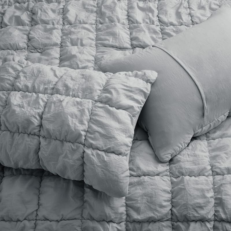 Puff Quilting Comforter Set with Pillowcases, Modern All Season Puffy Bedding Set