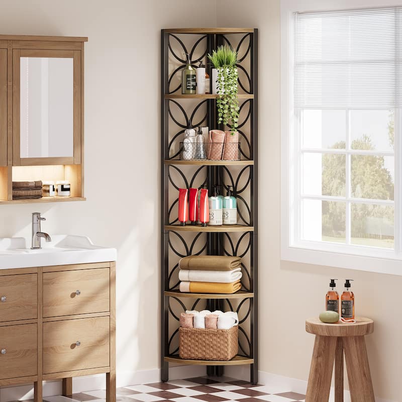 6-Tier Corner Shelf, Industrial 70.9" Rustic Corner Bookshelf Display Shelf