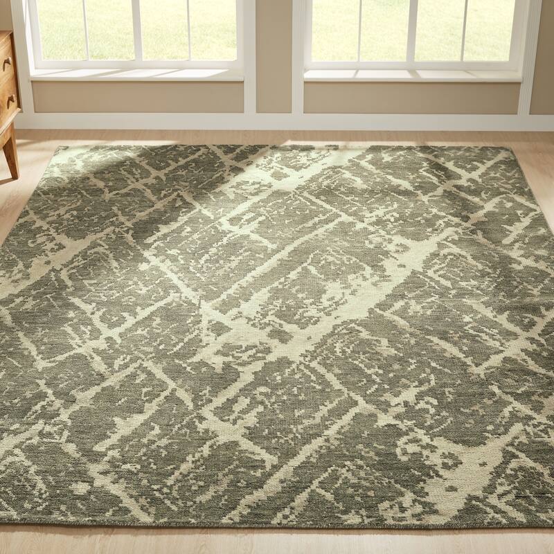 Modern Grey Hand-Knotted Wool Area Rug